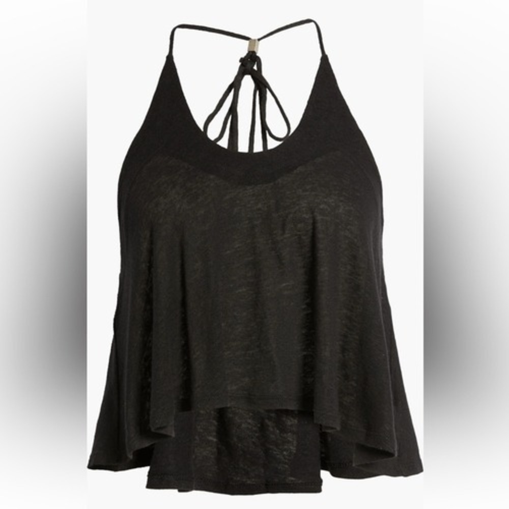 Free People Long Weekend Knit Halter Tank Black Size Medium NWT